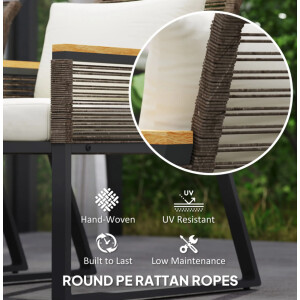 Modern Garden Furniture Set 4 Piece Outdoor Wicker Metal Patio Seat Chairs Table - Image 5