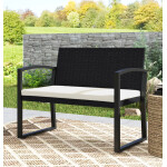 Small Rattan Bench Outdoor Patio Seating Garden 2 Seater Cushion Sofa Chair Seat