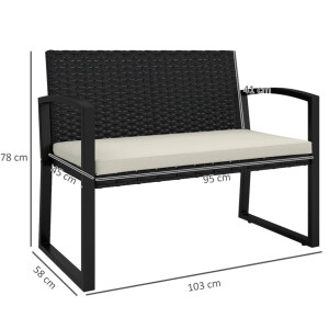 Small Rattan Bench Outdoor Patio Seating Garden 2 Seater Cushion Sofa Chair Seat - Image 6