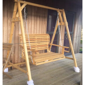 Wooden Swing Bench Rustic Garden 2 Seater Hammock Outdoor Hanging Patio Chair - Image 3