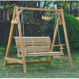 Wooden Swing Bench Rustic Garden 2 Seater Hammock Outdoor Hanging Patio Chair