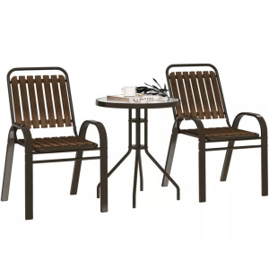 Metal Bistro Set Outdoor Garden Furniture 2 Wooden Chairs Cafe Pub Patio Table - Image 7
