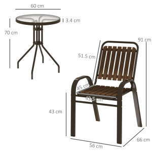 Metal Bistro Set Outdoor Garden Furniture 2 Wooden Chairs Cafe Pub Patio Table - Image 5