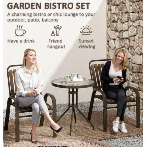 Metal Bistro Set Outdoor Garden Furniture 2 Wooden Chairs Cafe Pub Patio Table - Image 6