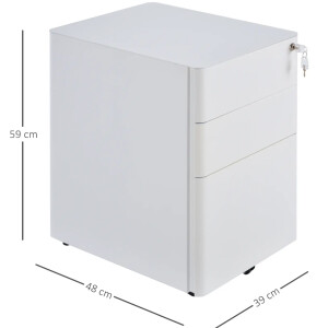 Lockable Filing Cabinet White Metal 3 Drawer Office A4 Legal Storage Wheels Unit - Image 8