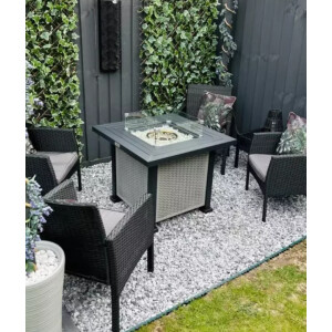 Gas Fire Pit Table Outdoor Patio Furniture Grey Rattan Look Garden Glass Heater - Image 3