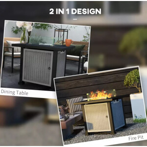 Gas Fire Pit Table Outdoor Patio Furniture Grey Rattan Look Garden Glass Heater - Image 8