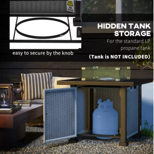 Gas Fire Pit Table Outdoor Patio Furniture Grey Rattan Look Garden Glass Heater - Image 7