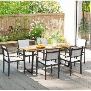 Garden Dining Table Large Rustic Wooden Patio Furniture Metal 6 Seater Parasole Hole - Image 7