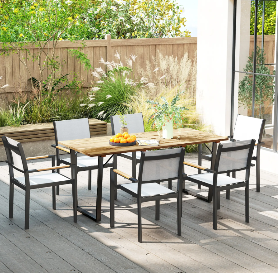 Garden-Dining-Table-Large-Rustic-Wooden-Patio-Furniture-Metal-6-Seater-Parasole-Hole