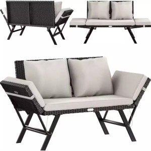 Rattan Sofa Set Folding Garden Furniture Cushions Bench Chair 2 Seater Day Bed - Image 4