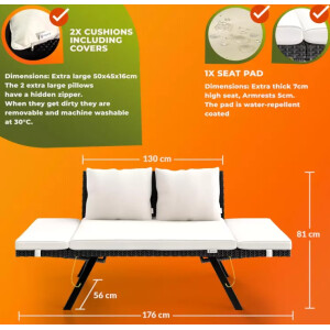 Rattan Sofa Set Folding Garden Furniture Cushions Bench Chair 2 Seater Day Bed - Image 5
