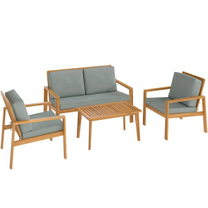 Wooden Garden Furniture Set 4pc Seater Cushion Sofa Chair Patio Love Seat Table - Image 8