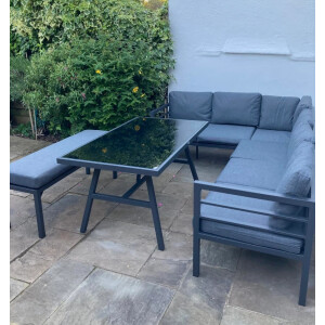 Metal Garden Furniture Set Large Patio Dining Table Bench 8 Seater Corner Sofa - Image 3