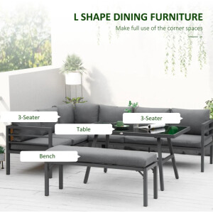 Metal Garden Furniture Set Large Patio Dining Table Bench 8 Seater Corner Sofa - Image 5