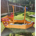 Childrens Sand Boat Wooden Garden Games Pirates Sandpit Outside Play Set Canopy