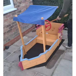 Childrens Sand Boat Wooden Garden Games Pirates Sandpit Outside Play Set Canopy - Image 4