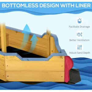 Childrens Sand Boat Wooden Garden Games Pirates Sandpit Outside Play Set Canopy - Image 6