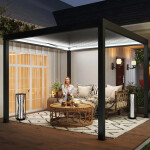 Large Gazebo Canopy Aluminium Adjustable Roof Garden Hardtop Led Patio Structure