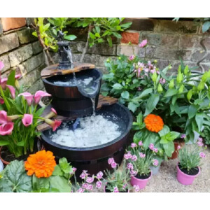 Large Garden Water Pump Outdoor Fountain Feature Wooden Patio Cascade Pond Decor - Image 4