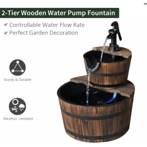 Large Garden Water Pump Outdoor Fountain Feature Wooden Patio Cascade Pond Decor - Image 10