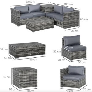 Grey Rattan Furniture Set Outdoor Patio Conservatory Corner Sofa Storage Table - Image 5