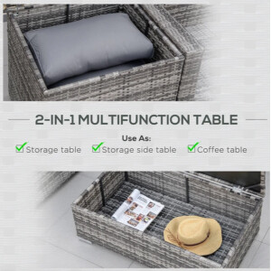 Grey Rattan Furniture Set Outdoor Patio Conservatory Corner Sofa Storage Table - Image 7