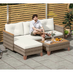 Rattan Corner Sofa Set Garden Patio Furniture 4 Seater Conservatory Wooden Table