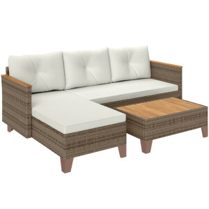 Rattan Corner Sofa Set Garden Patio Furniture 4 Seater Conservatory Wooden Table - Image 7