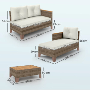 Rattan Corner Sofa Set Garden Patio Furniture 4 Seater Conservatory Wooden Table - Image 6