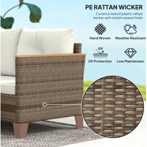 Rattan Corner Sofa Set Garden Patio Furniture 4 Seater Conservatory Wooden Table - Image 4