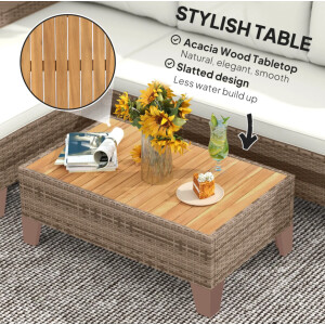 Rattan Corner Sofa Set Garden Patio Furniture 4 Seater Conservatory Wooden Table - Image 3