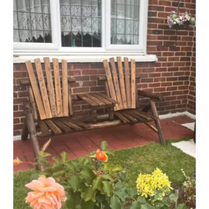 Wooden Garden Bench Rustic Patio Companion Set 2 Chairs Table Park Love Seat - Image 3