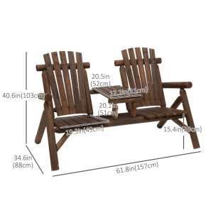 Wooden Garden Bench Rustic Patio Companion Set 2 Chairs Table Park Love Seat - Image 4