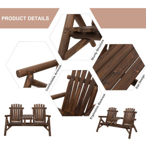 Wooden Garden Bench Rustic Patio Companion Set 2 Chairs Table Park Love Seat - Image 5