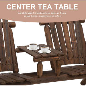 Wooden Garden Bench Rustic Patio Companion Set 2 Chairs Table Park Love Seat - Image 6
