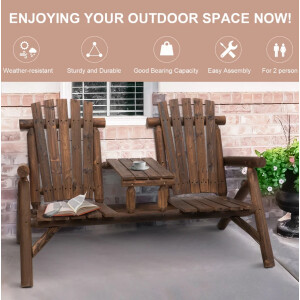 Wooden Garden Bench Rustic Patio Companion Set 2 Chairs Table Park Love Seat - Image 7