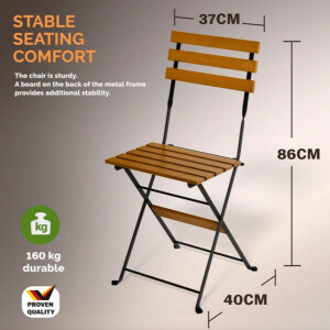 Garden Bistro Set 3 Piece Folding Patio Furniture Metal 2 Chairs Coffee Table - Image 8