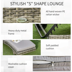 Rattan Sun Lounger Wicker Patio Furniture Large Cushion Set Day Bed Lounge Chair - Image 3