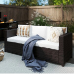 Large Rattan Sofa 3 Seater Brown Garden Furniture Wicker Patio Cushions Chair
