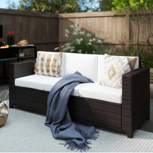 Large Rattan Sofa 3 Seater Brown Garden Furniture Wicker Patio Cushions Chair