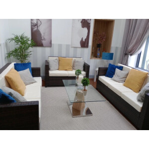 Large Rattan Sofa 3 Seater Brown Garden Furniture Wicker Patio Cushions Chair - Image 3