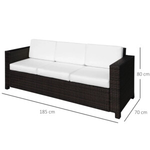 Large Rattan Sofa 3 Seater Brown Garden Furniture Wicker Patio Cushions Chair - Image 4