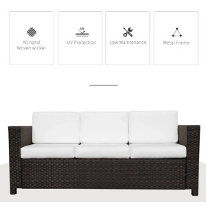 Large Rattan Sofa 3 Seater Brown Garden Furniture Wicker Patio Cushions Chair - Image 5