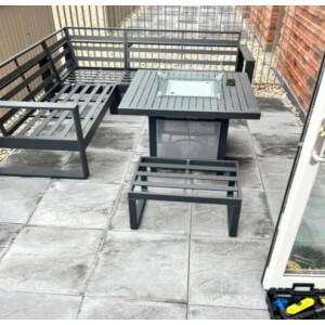 Metal Garden Furniture Large Sofa Set Patio Fire Pit Dining Table Cushion Stools - Image 5