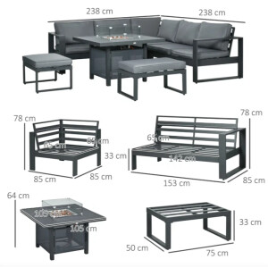 Metal Garden Furniture Large Sofa Set Patio Fire Pit Dining Table Cushion Stools - Image 6