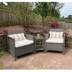 Rattan Bistro Set Garden Patio Furniture 2 Chairs Cushions Wicker Coffee Table