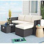 Garden Patio Furniture Set Lounge Corner Sofa Set Small Rattan Fire Pit Table