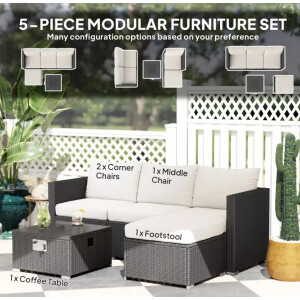 Garden Patio Furniture Set Lounge Corner Sofa Set Small Rattan Fire Pit Table - Image 4