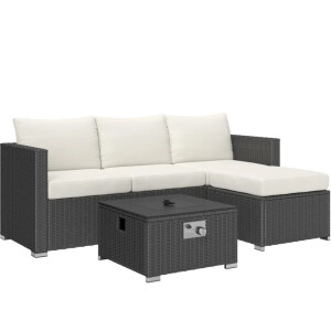 Garden Patio Furniture Set Lounge Corner Sofa Set Small Rattan Fire Pit Table - Image 9